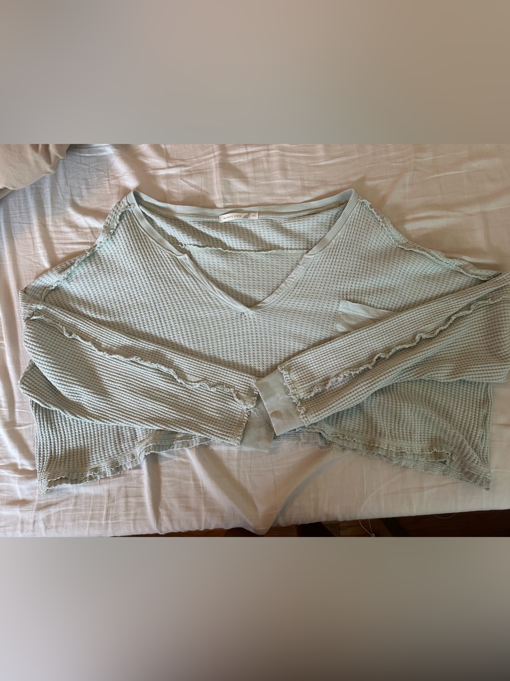 Altar’d state light blue waffle knit over the shoulder crop top - Picture 5 of 8